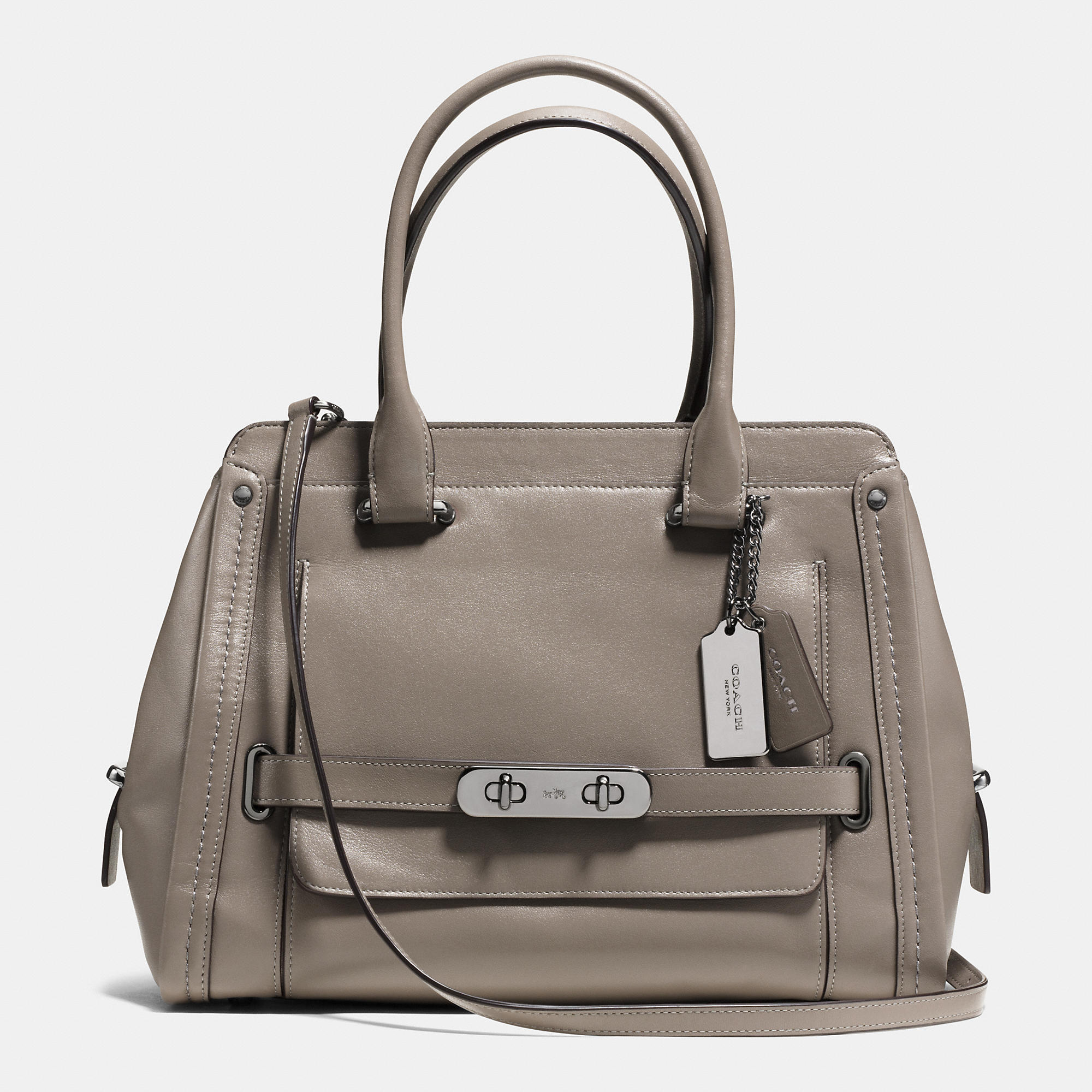 New Leather Coach Swagger Frame Satchel In Calf Leather | Women - Click Image to Close